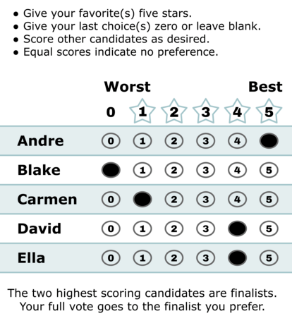 Sample rating ballot. Modified from Wikipedia's START ballot example: https://en.wikipedia.org/wiki/File:STAR_Ballot,_Blue,_Standard,_11-13-23.png