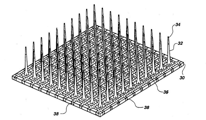 2mm x 2mm Utah array. Image from patent US5215088A.